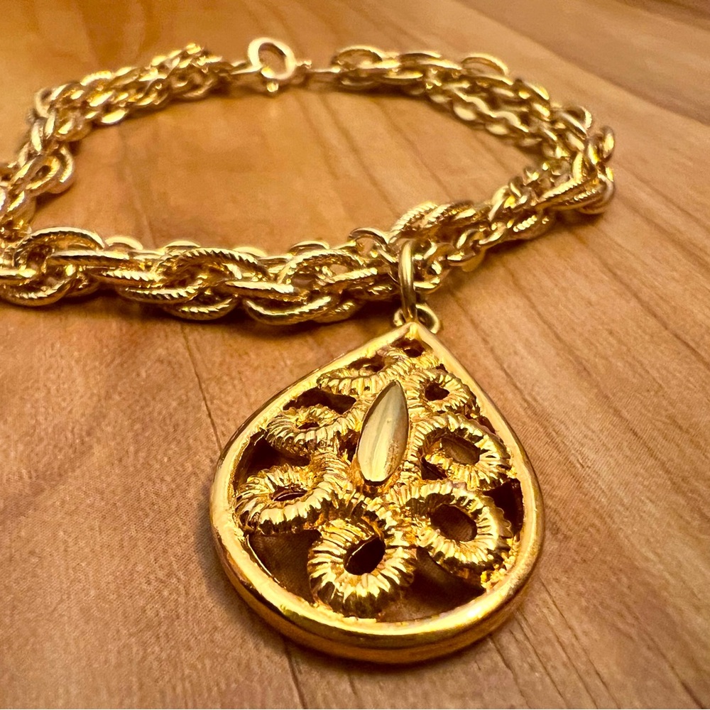 Vintage 1960s Stanley Home Products Teardrop Gold‎ Toned Dual Chain Bracelet